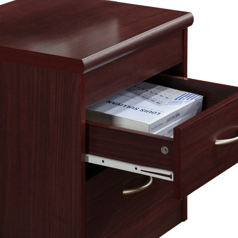 2-Drawer Wood Nightstand 17 inch Wide Bedside Table for Small Space with Storage, , Mahogany