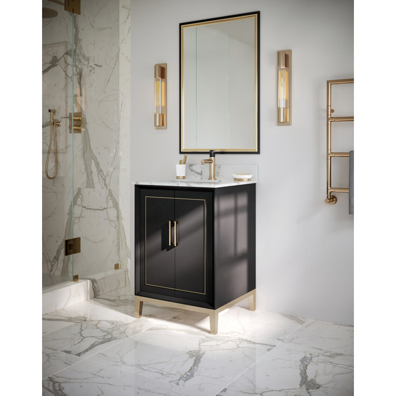 Gracie 24'' W Single Vanity, Carrara Marble/Single Faucet Mount, Midnight Black