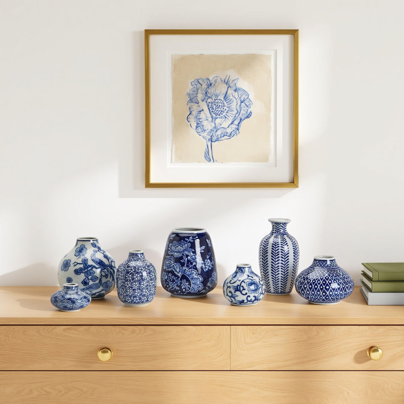 Blue And White Set Of 7 Vase