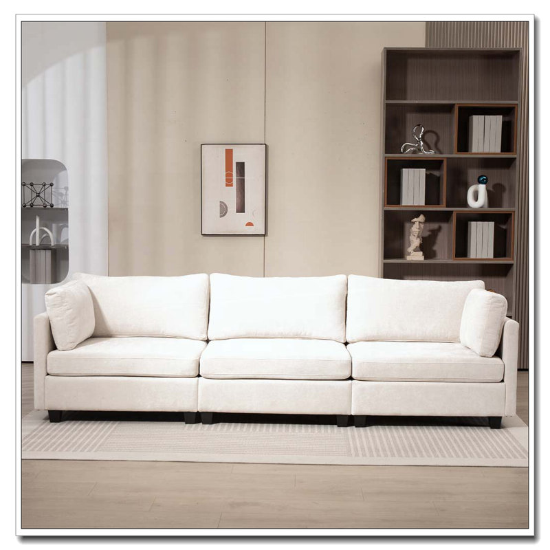 Canapé 3 places en tissu chenille profond, Beige