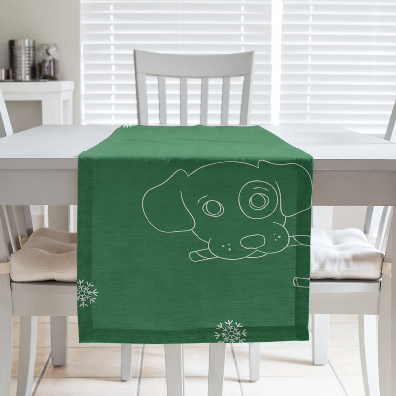 Chemin de table à la fête hol hol christmas dogs, L 72 po x l 16 po, Vert, Mélange de coton