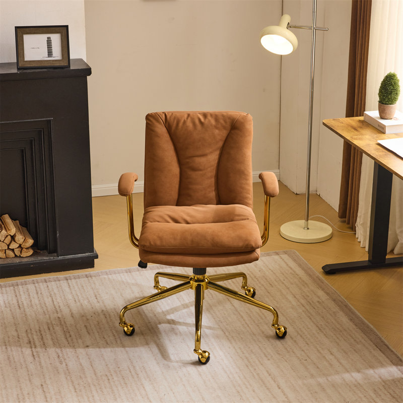24" W Swivel Upholstered PU Office Chair, Brown