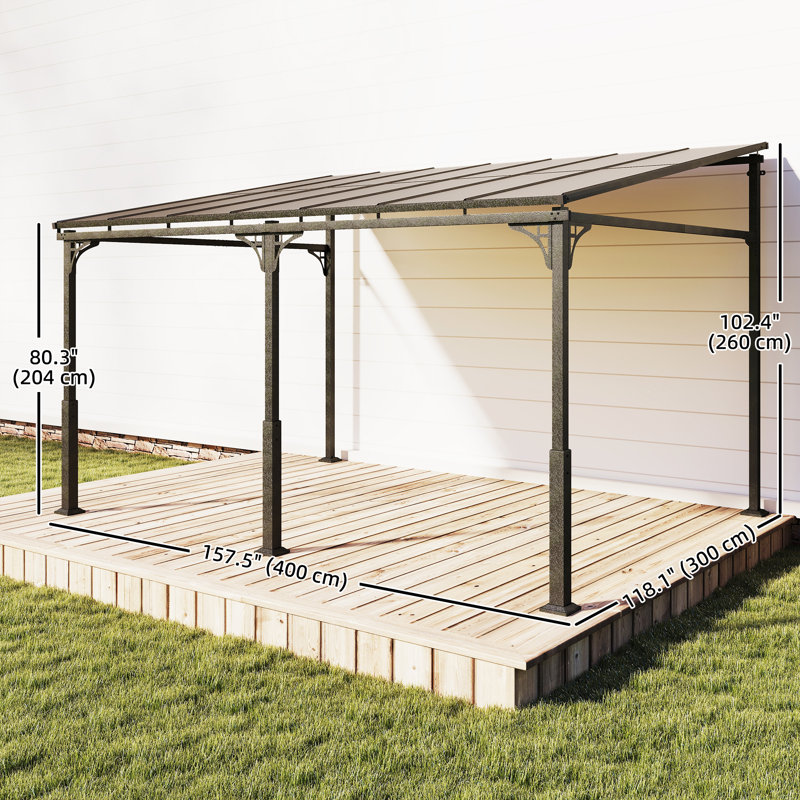 Pergola murale d'extérieur à toit rigide 13 'x 10' Lean to Gazebo