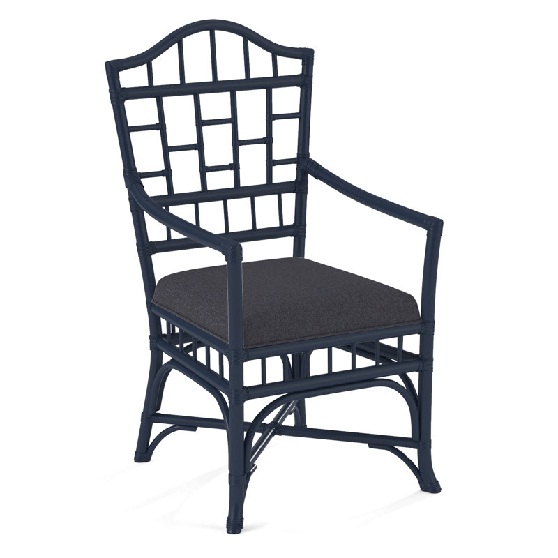 Chippendale Upholstered Arm Chair, Beige Performance Fabric; 0851-73, Navy