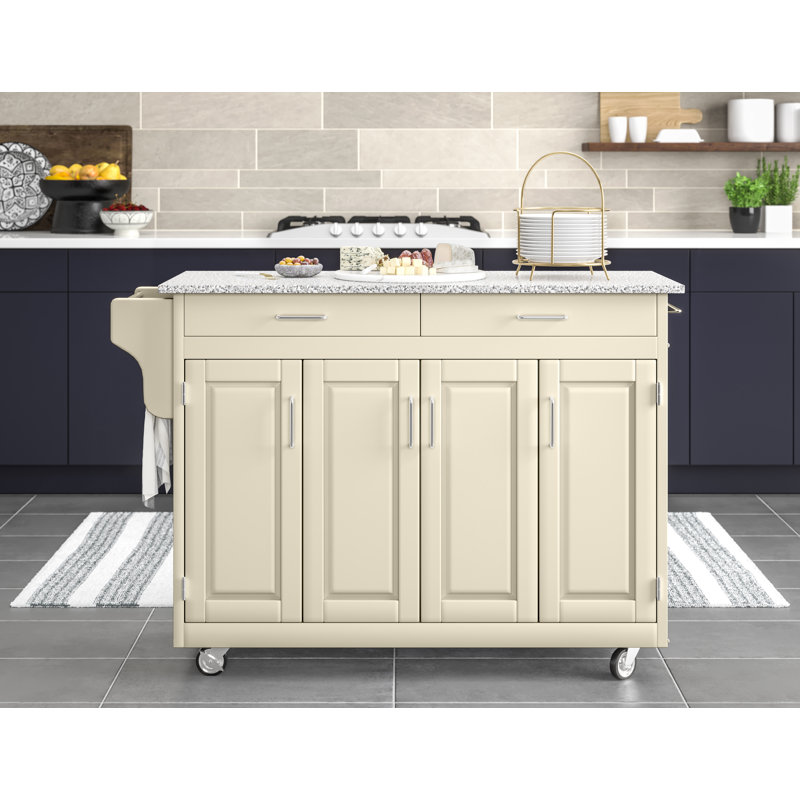 Littrell Granite Top Kitchen Island, White