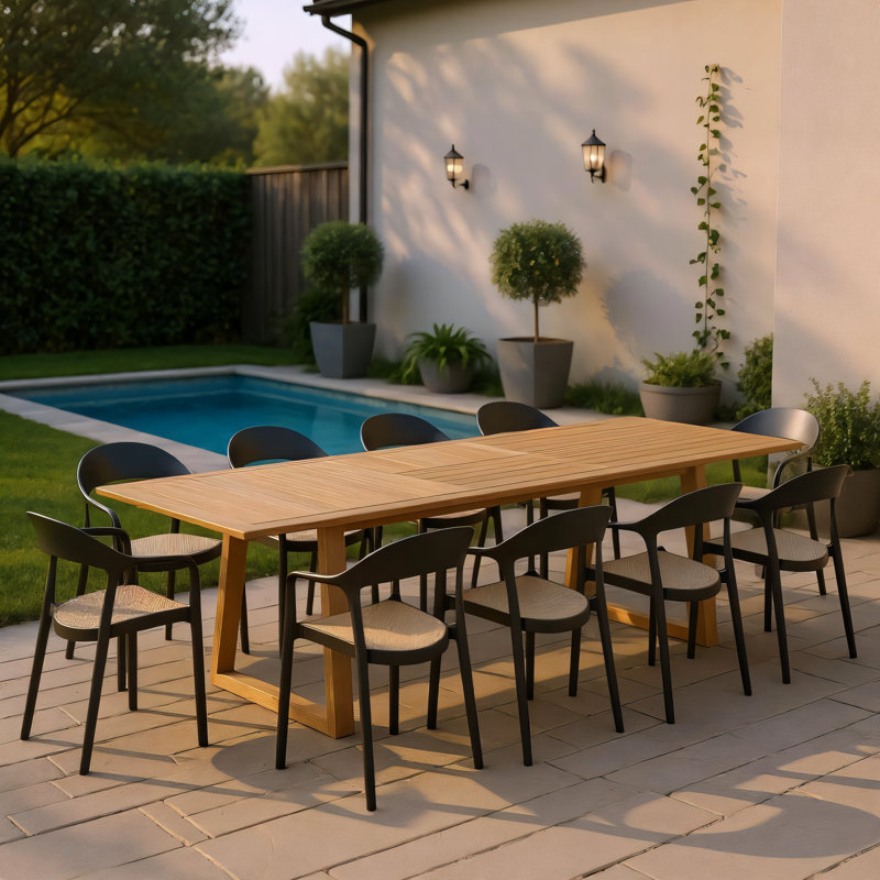 11Pc FSC Teak Outdoor Patio Extendable Dining Set