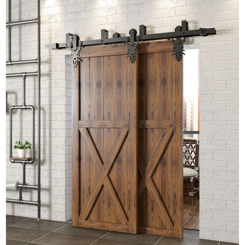 Ensemble de quincaillerie de porte de grange à double rail pour deux utilisations Black Rustic Imperial Design (porte non incluse)