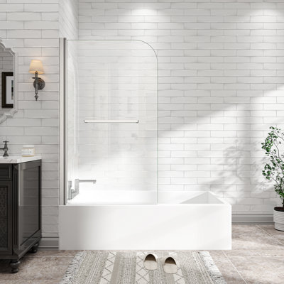 31''-32'' W x 55'' H 180° Pivot Frameless Bathtub Shower Door, 6mm ANSI SGCC Tempered Glass with Dual Nano Easy-Clean & Explosion-Proof Film, Brushed Nickel