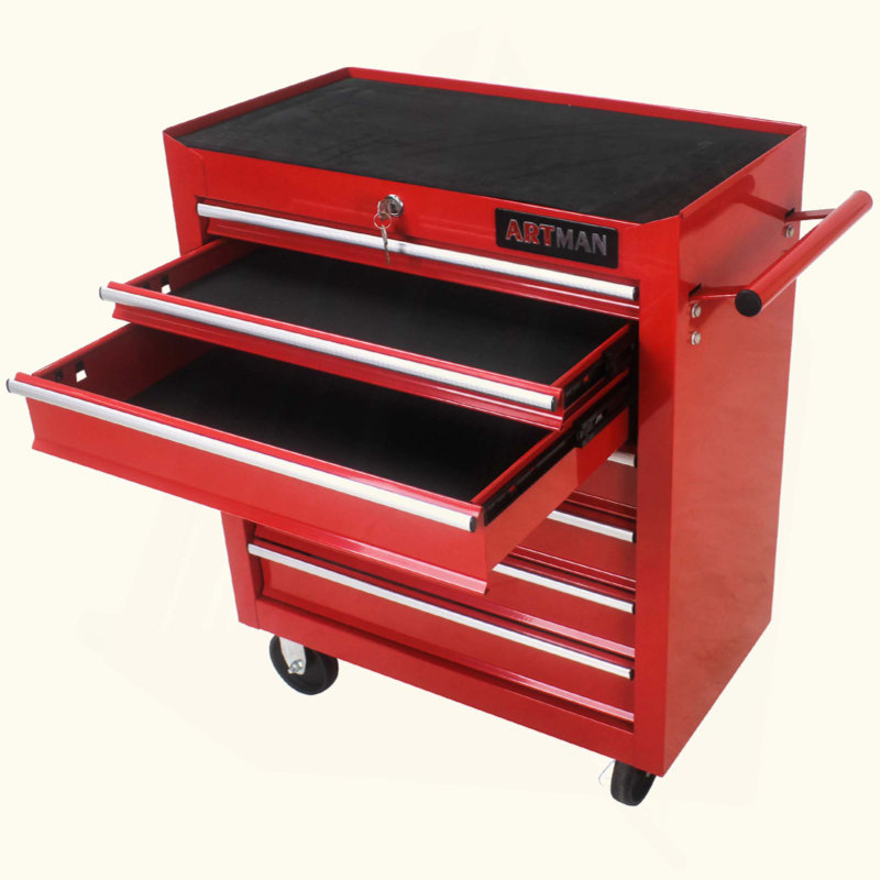 Chariot à outils multifonctionnel à 7 tiroirs avec roues et système de verrouillage, idéal pour le rangement organisé et la mobilité dans les ateliers