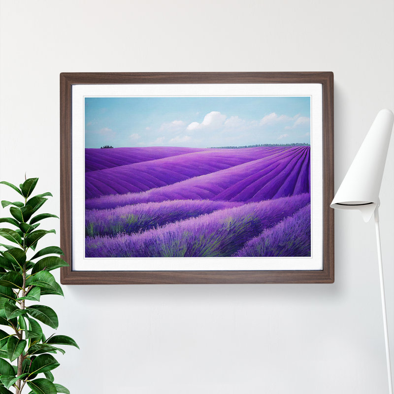 Adventurous Lavender Flower Field - Single Picture Frame Painting, Walnut Framed, 46cm H x 64cm W x 2cm D