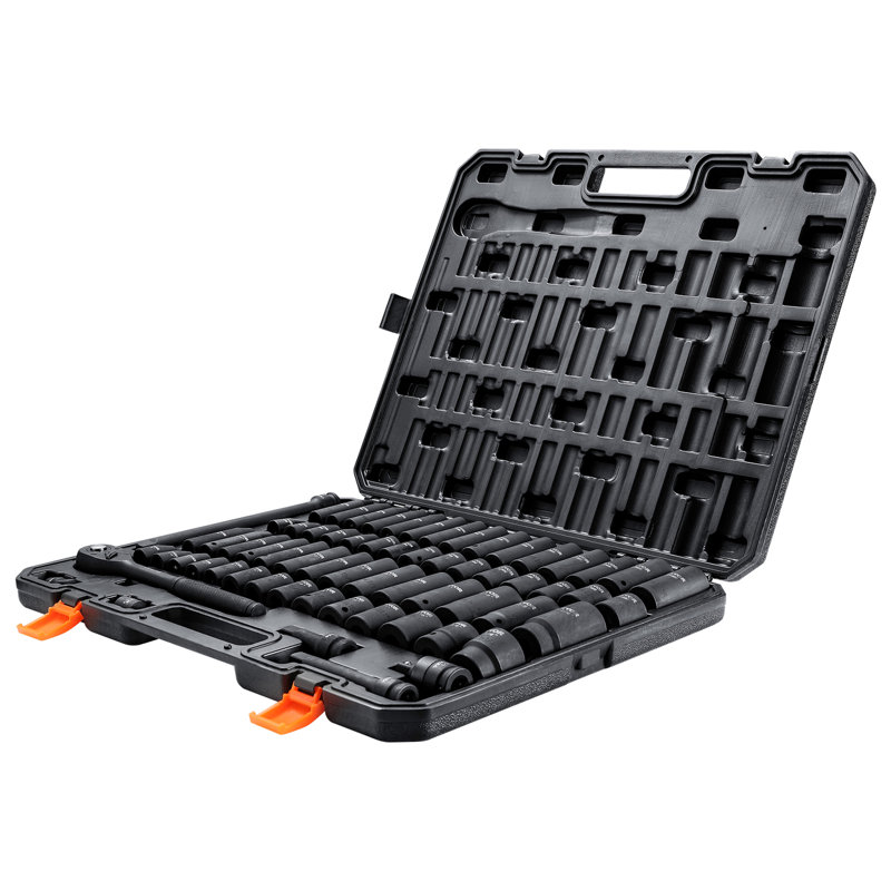 Douille à chocs de 65 pièces de 65 po et de tailles métriques, alliage pour la résistance, marques de taille, entraînement de rangement pour outils 65 pièces 3/8 po - 1-1 / 4 po et 10 24 mm, utilisation automobile 6 points, plastique