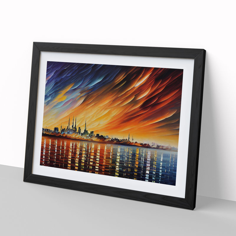 Riveting City Skyline - Single Picture Frame Print, 34cm H x 46cm W x 2cm D, Black Framed