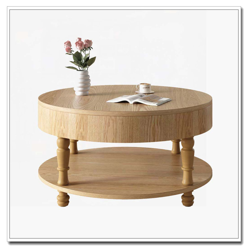 Table basse ronde avec rangement et compartiment caché, pieds de nivellement réglables