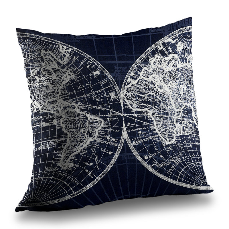 World Map Blue Print Throw - Bedroom Satellite View – Throw Pillow Cover Only, Double-Sided Print, Insert Not Included