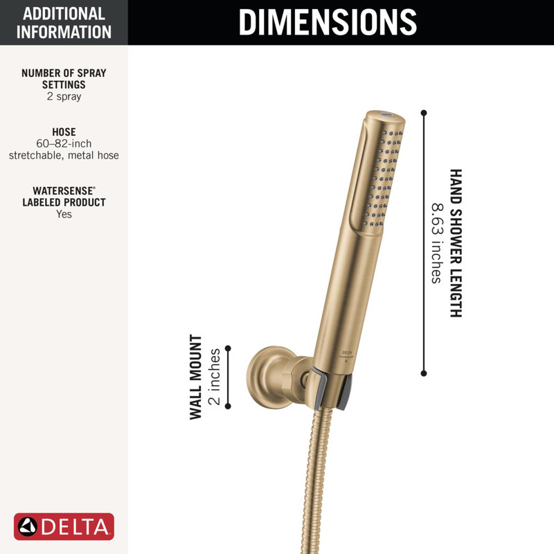 2-Setting Wall Mount Handheld Shower Head with High Pressure ProClean Spray Brushed Gold, Lumicoat Champagne Bronze