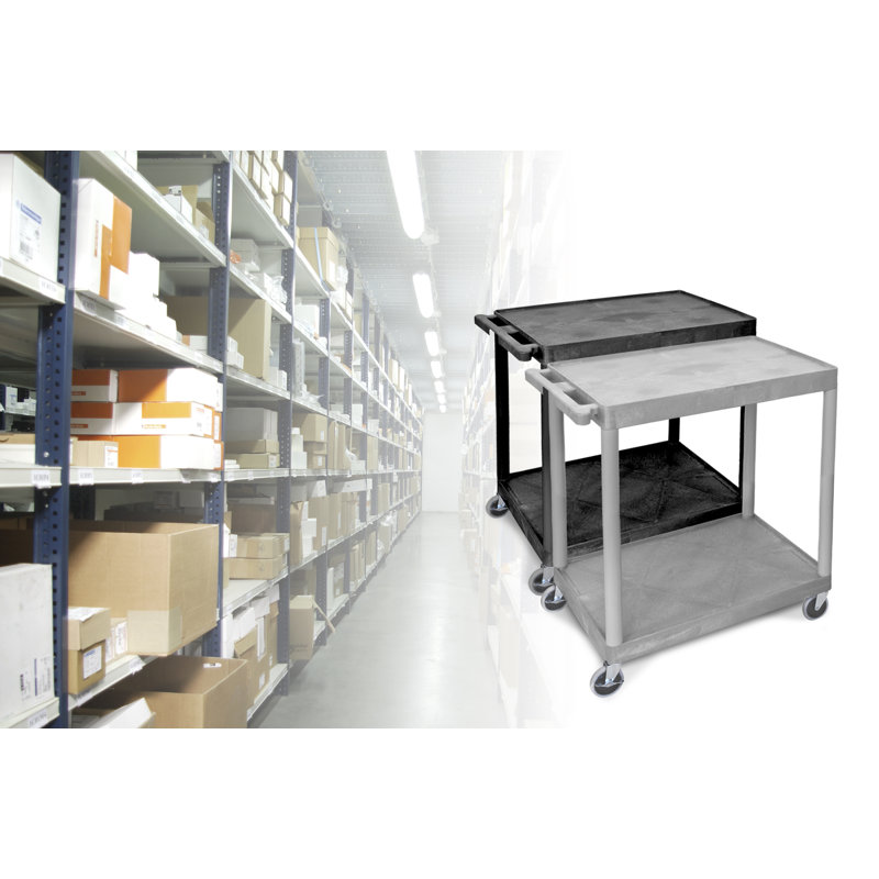 Black Two-Shelf Utility Cart with Raised Ledge