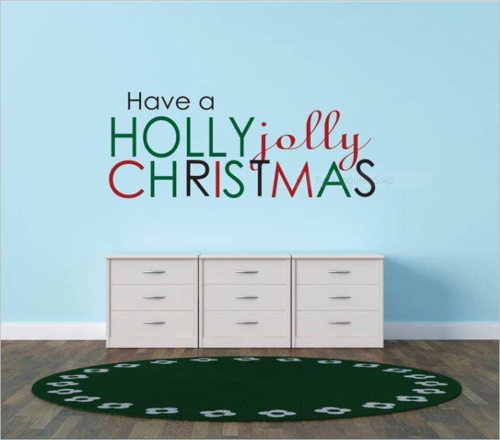 Décalcomanie murale de noël holly jolly, Vert / Rouge, H 8 po x l 20 po x P 0,16 po