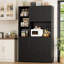 Garde-manger de style campagnard H 70,9 po Anitrea avec tablette à micro-ondes, armoire de rangement en bois avec tablette réglable et tiroir central, noir-217216558