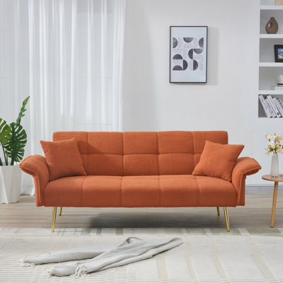 70-Inch Teddy Fleece Sofabed, Convertible Futon Sofabed With Adjustable Arms And Backrest, Modern Love Sofa For Living Room And Bedroom.
