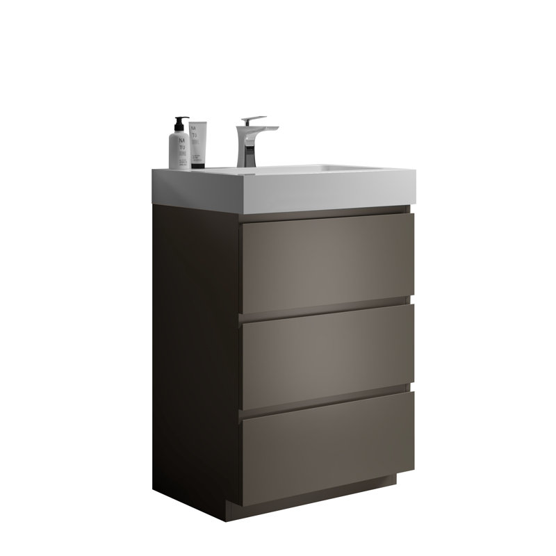 Bathroom Vanity In Gray Color - , Ergonomic, Silent Drawer Modern 24", Gray, Large Storage Space