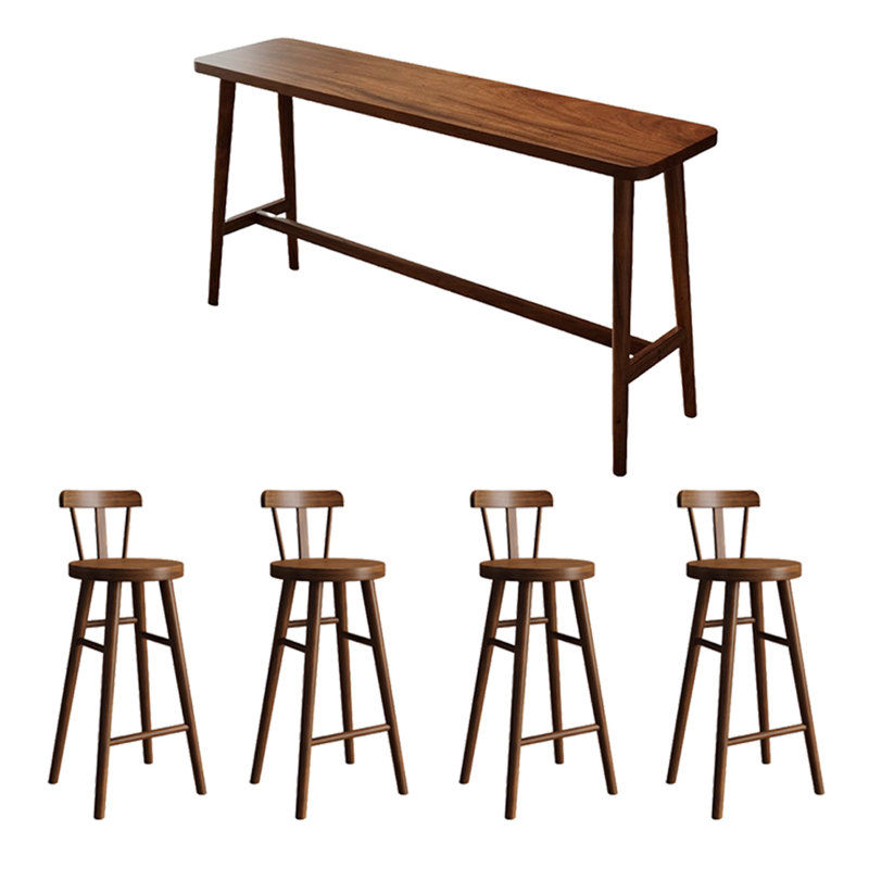 Tables et chaises de bar décontractées en bois massif, H 39,3 po x L 55,8 po x l 17,7 po, 5