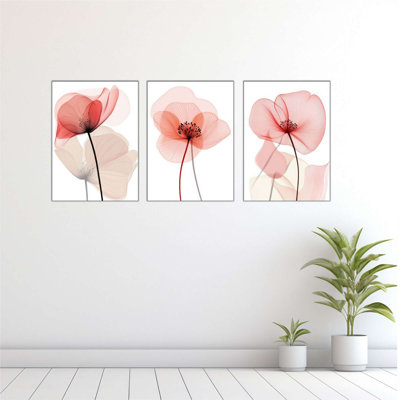 Ensemble de 3 décorations murales en bois aggloméré rouge coquelicot
