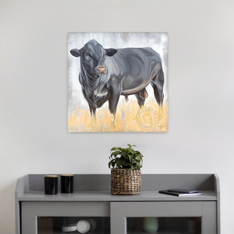 Portrait d'une grande vache bull, H 18 po x l 18 po