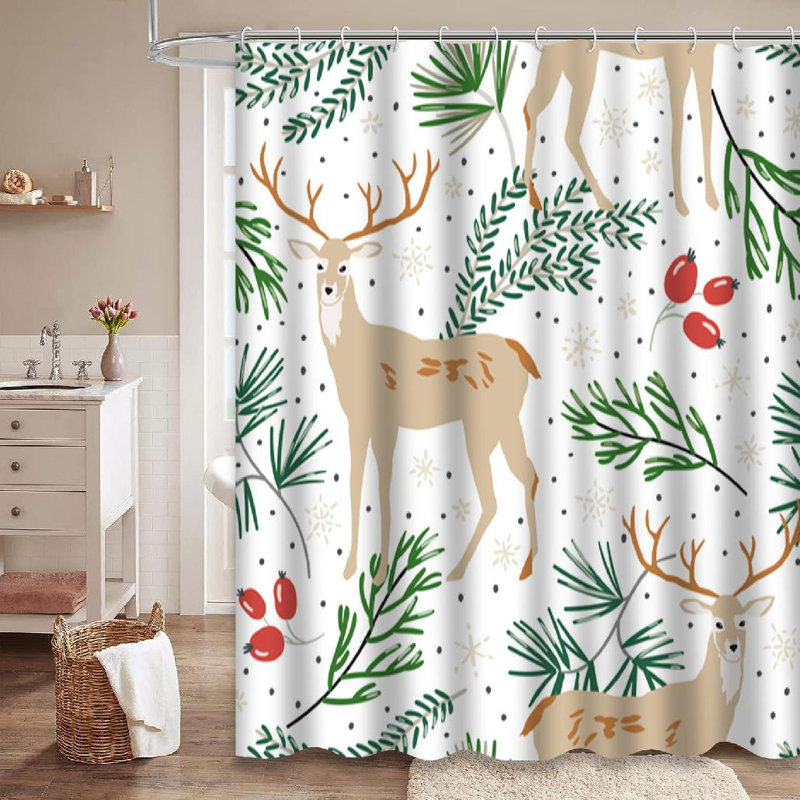 Rideau de douche Christmas Snow Deer, L 72 po x l 84 po