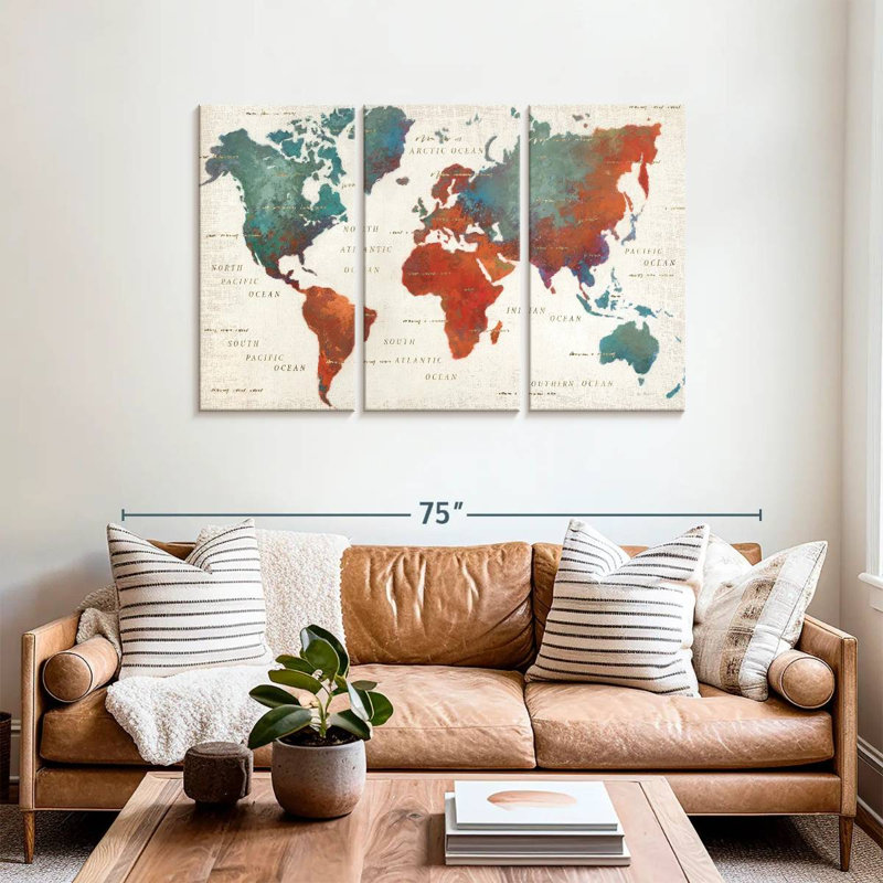 Monde coloré rétro Aliaz, H 36 po x l 57 po