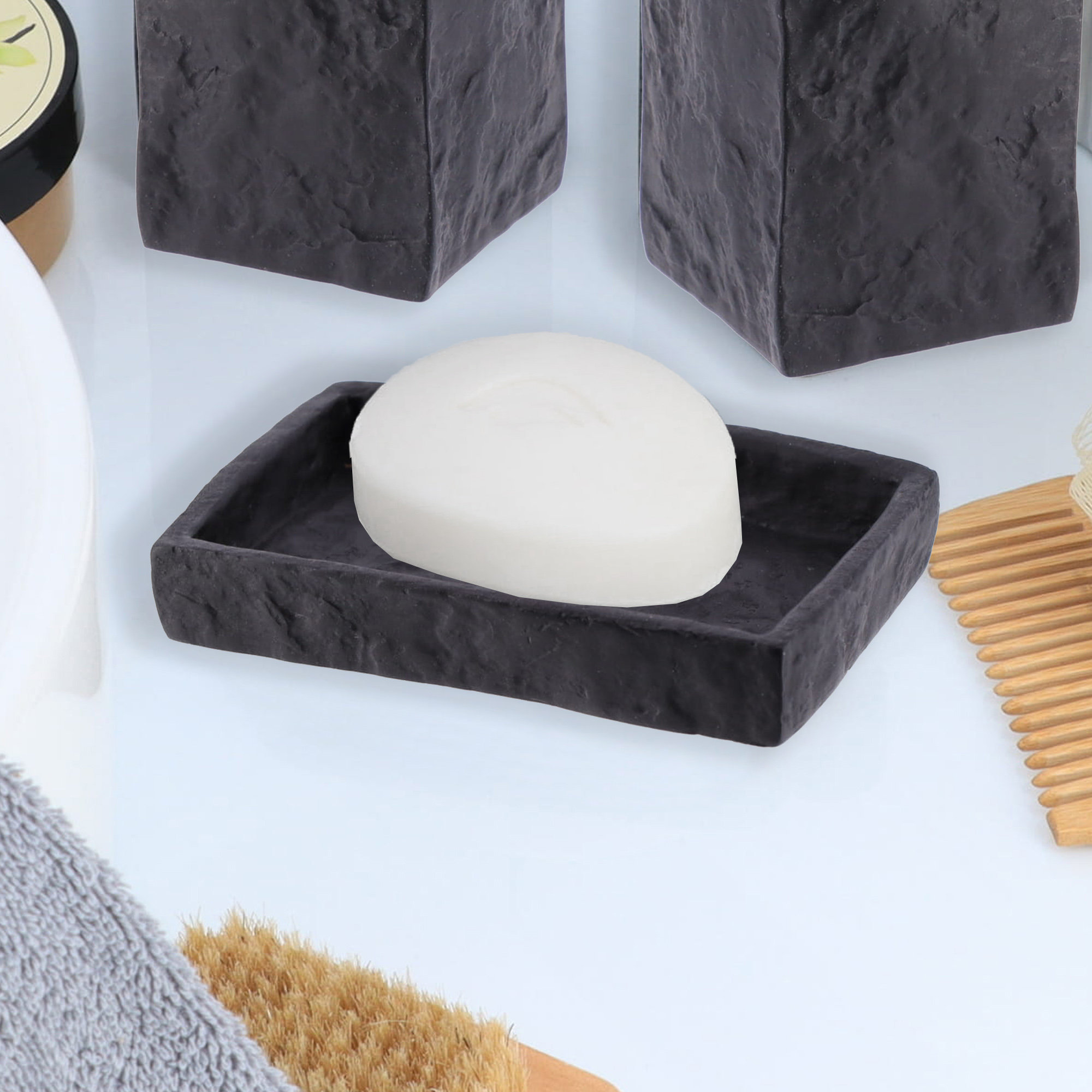 Soap Dish Holder Bathroom Shower Natural Drain Tray Bamboo Stone