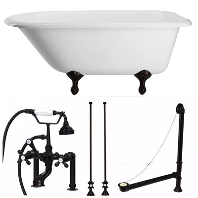 Baignoire de trempage autoportante en fonte émaillée 61 po x 30 po avec robinet
