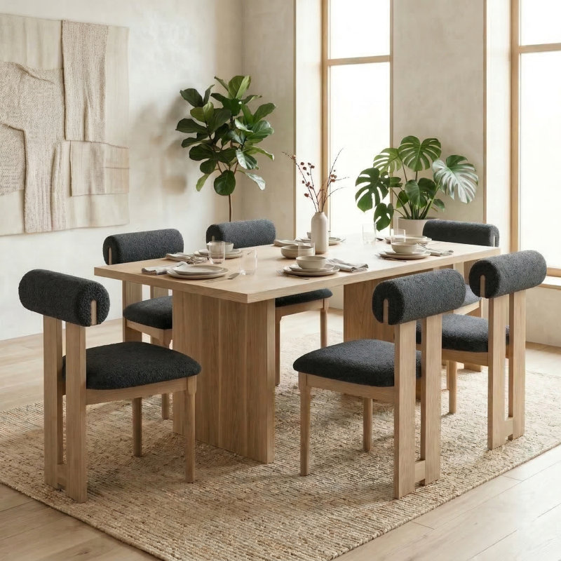 Chaise en bois massif Abentego, Noir, 6