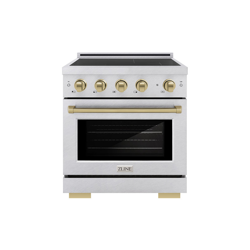 ZLINE Autograph 30 in. Satin Stainless Paramount Induction Range with 4 Elements & Gold Accents, Champagne Bronze