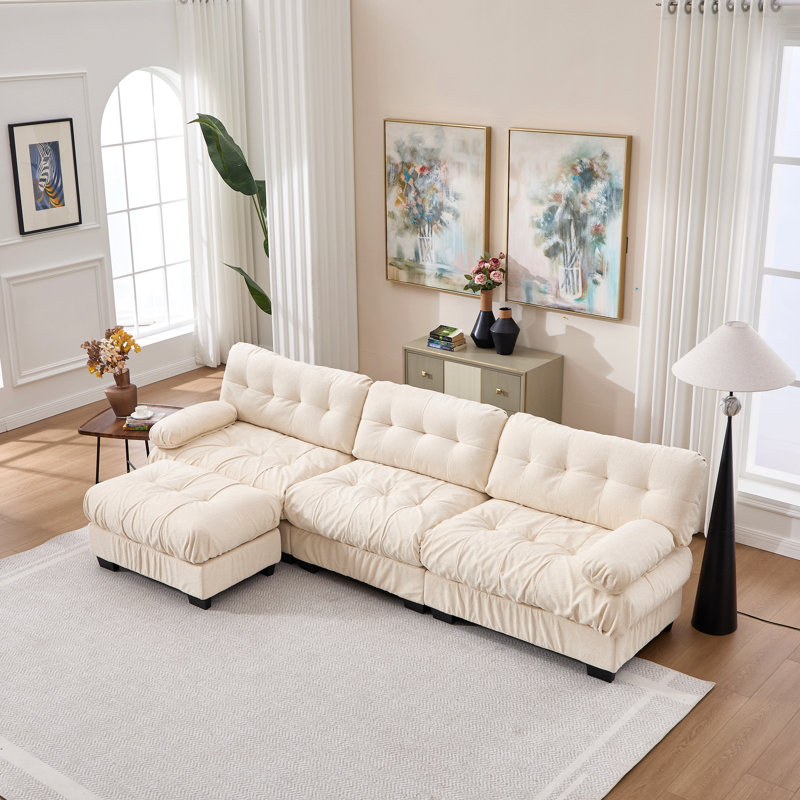 Canapé modulaire modulaire, canapé Cloud, canapé en L avec repose-pieds mobile, sièges profonds modernes pour le salon, canapé 3 places surdimensionné, canapés confortables en flanelle pour chambre à coucher, 5 coussins