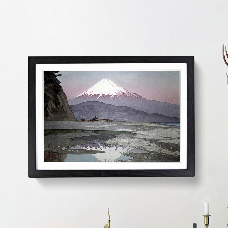 Fujiyama from Okitsu by Hiroshi Yoshida - Picture Frame Painting Print, 27cm H x 36cm W x 2cm D, Black Framed