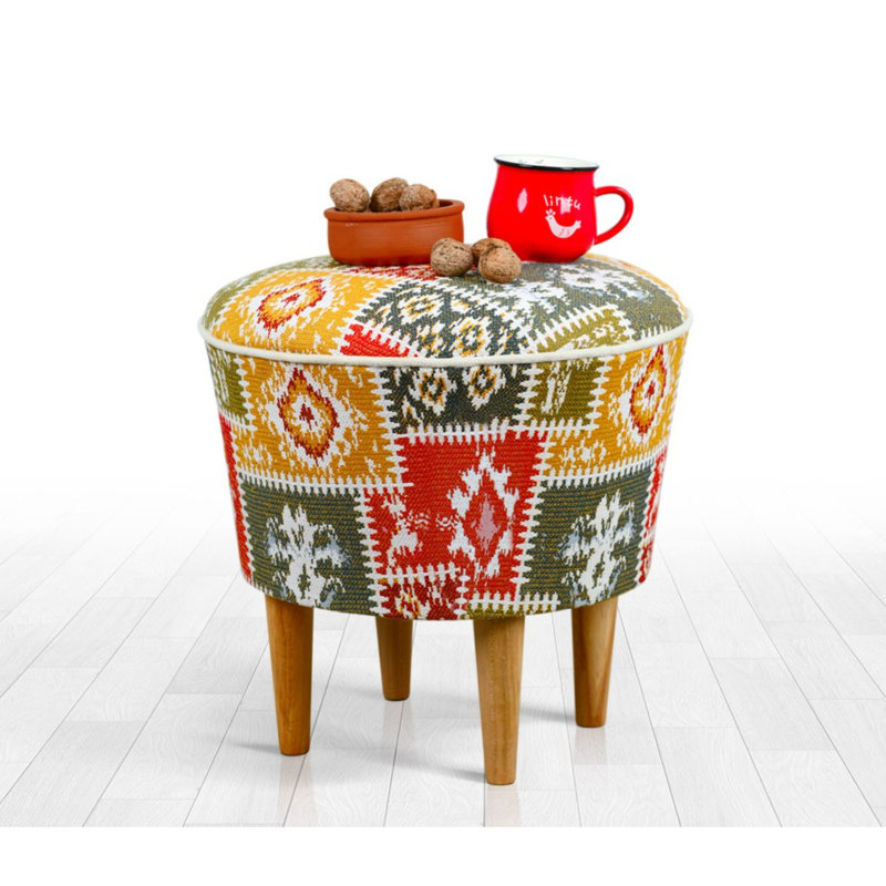 Centertown 42cm Wide Round Ikat Footstool Ottoman