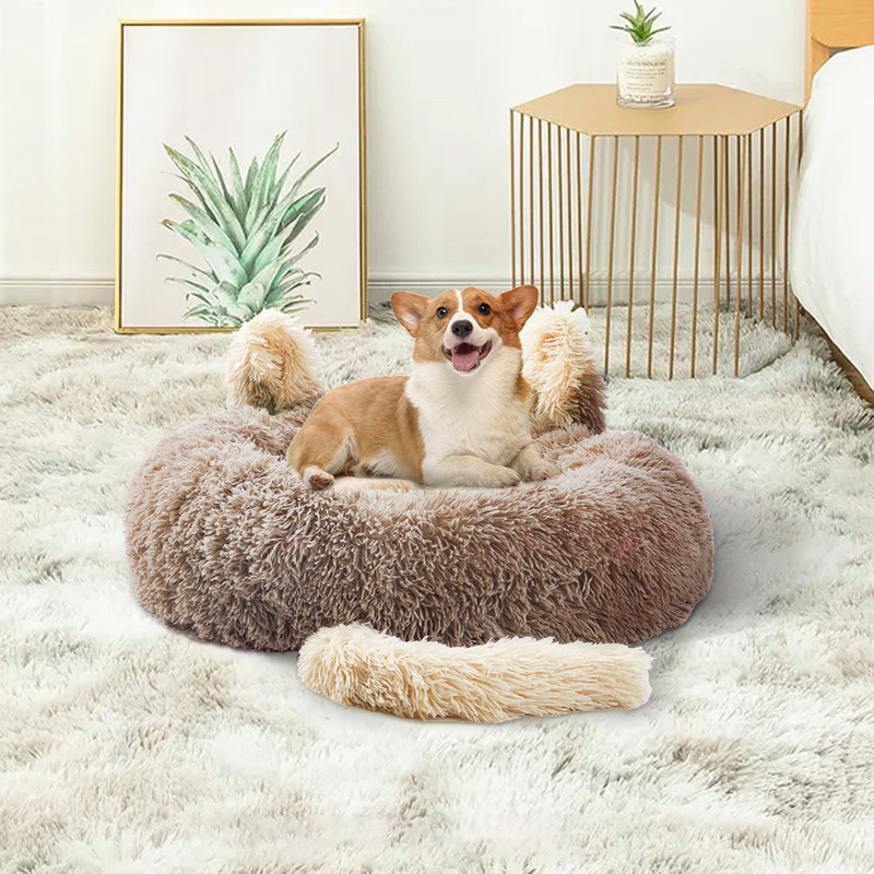 Willingham Doughnut Shaped Plush Cat Bed Dog Nest, 60cm W x 60cm D, Beige Brown