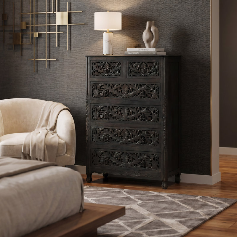 Harleen Solid Wood 35'' W 6 - Drawer Dresser, Black