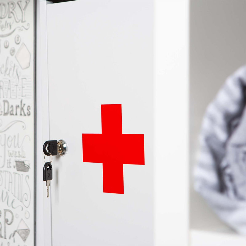 Harbour Housewares - Industrial Medicine Cabinet - 45cm, White/Red