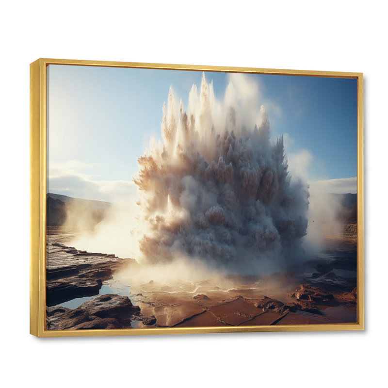Éclat de geyser blanc Maslynn - Imprimé, H 24 po x l 32 po x P 1 po, Cadre flottant doré