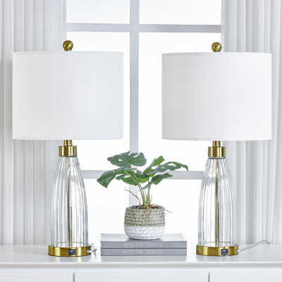 Aadyn 25'' Metal Glass USB Table Lamp