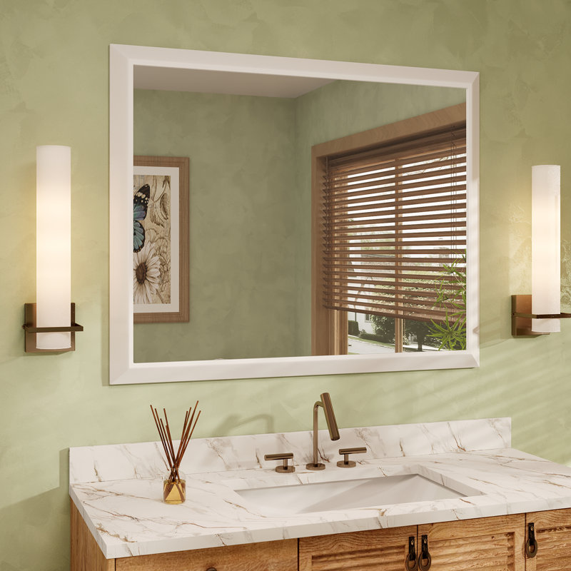 Molly Tempered Glass Metal Beveled Framed Wall Mounted Vanity Rectangular Mirror, 40" x 32", White