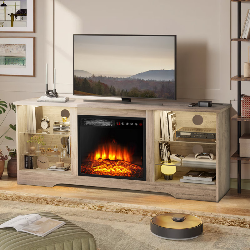 Alazik TV Stand for TVs up to 65" with Electric Fireplace Included, Gray