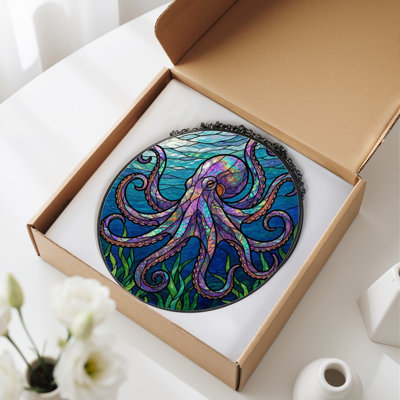 Vitrail de fenêtre en verre coloré 7,8 po H Octopus