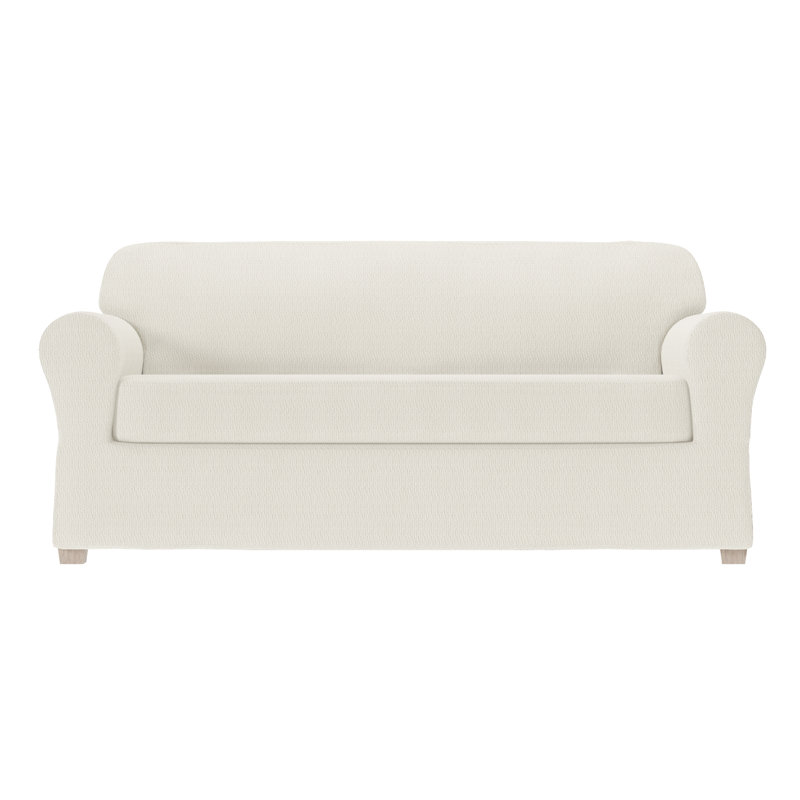 Housse extensible pour canapé à coussins carrés, Mélange de polyester écru, H 34 po x l 96 po x P 38 po