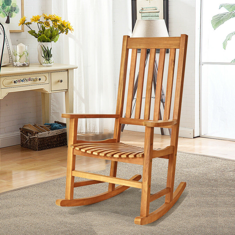 Natural Eucalyptus Wood Outdoor Rocking Chair with Arms