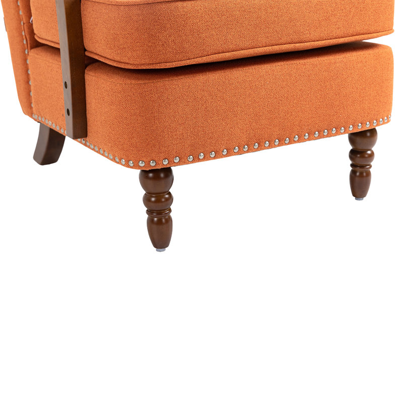 Fauteuil à oreilles rembourré Biali, Lin orange