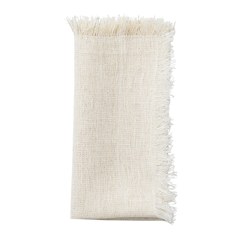 Fringe Linen Napkin, White/Gold