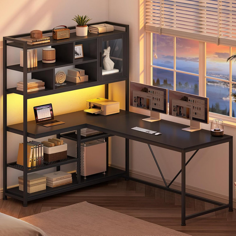 Shellsburg Modular L-Shaped Steel Computer Desk, Black