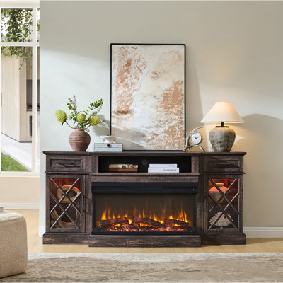  70" Farmhouse Electric Fireplace TV Stand for TVs Up to 80" with Glass Door Cabinets & Timer